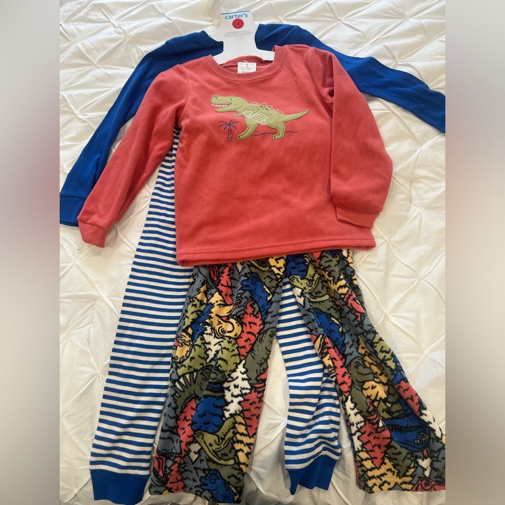 Carter's Red & Blue Dinosaur Kids PJs 4pc one cotton set and one fleece set NWT